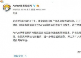 A站回应视听节目被关停:全面展开网站内部整顿