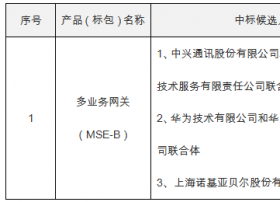 2017年电信集采MSE集采公示中兴通讯综合排名第一