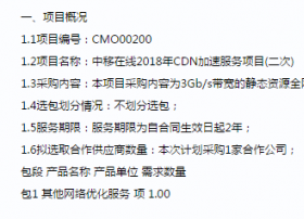 中移在线2018年CDN加速服务项目招标公告