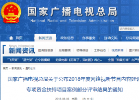 广电总局关于2018网络视听专项资金扶持项目评审结果