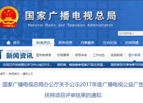 广电办公厅关于公示2017年度广播电视公益广告扶持项目评审结果的通知