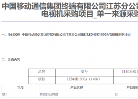 【汇总】中国移动9月份集采电视终端超35万台，江苏分公司规模最大！